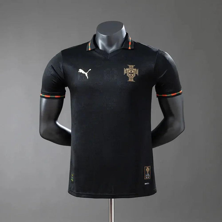 Camiseta Portugal Mundial 2026 negro dorado, modelo visitante, calidad Puma, ideal para fans en Chile
